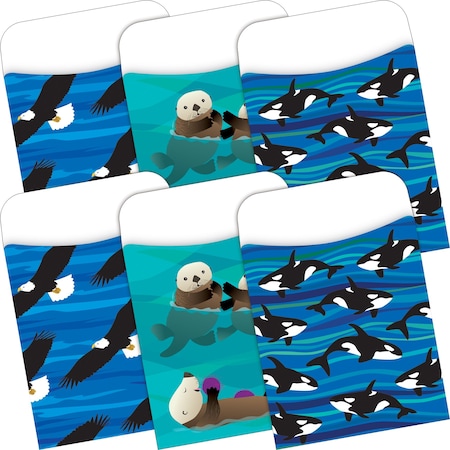 Barker Creek Sea & Sky Peel & Stick Library Pockets, Multi-Design, 60/Set, PK60 3898